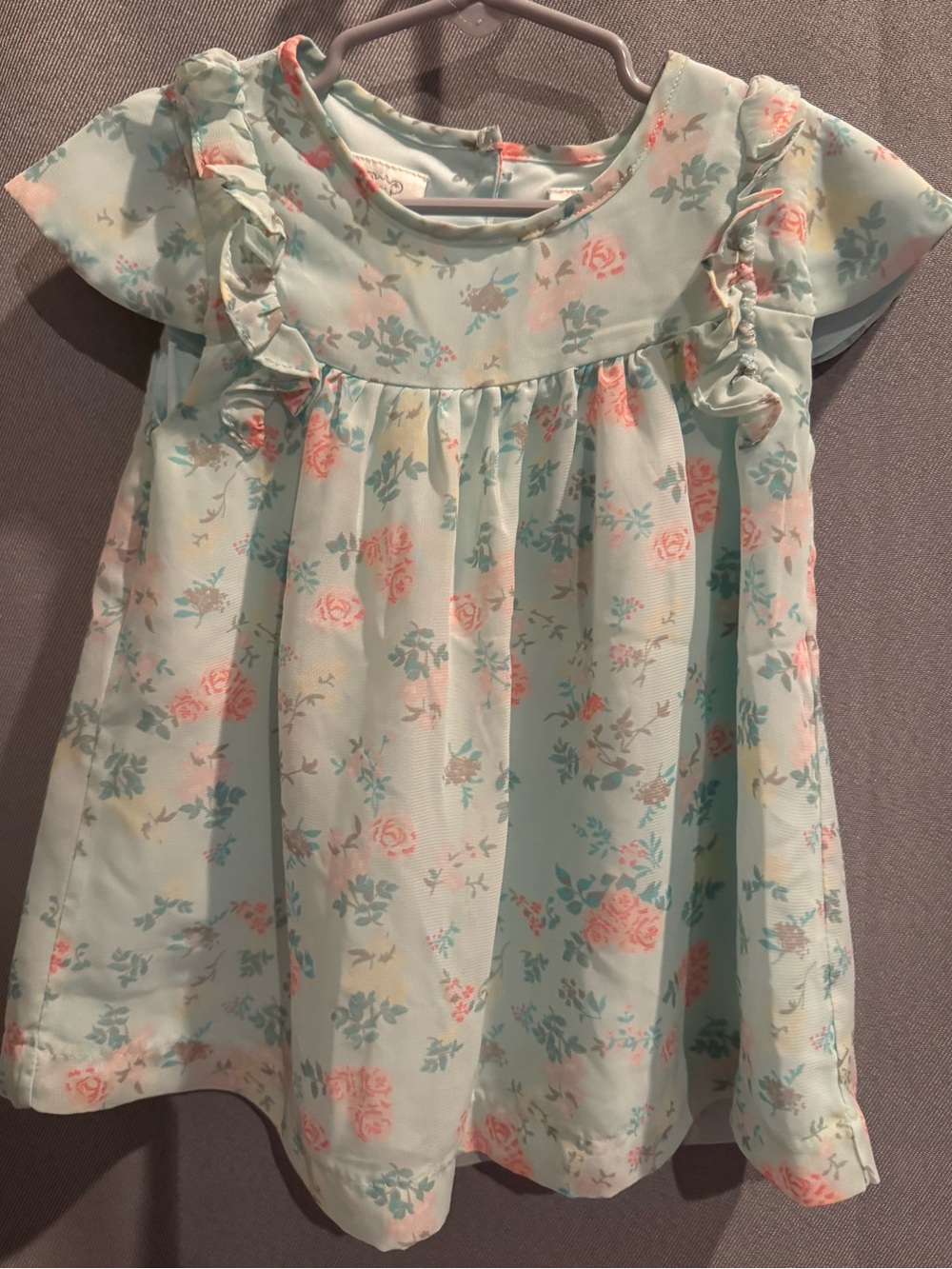 Koala Kids Mint Dress with Coral Floral Print